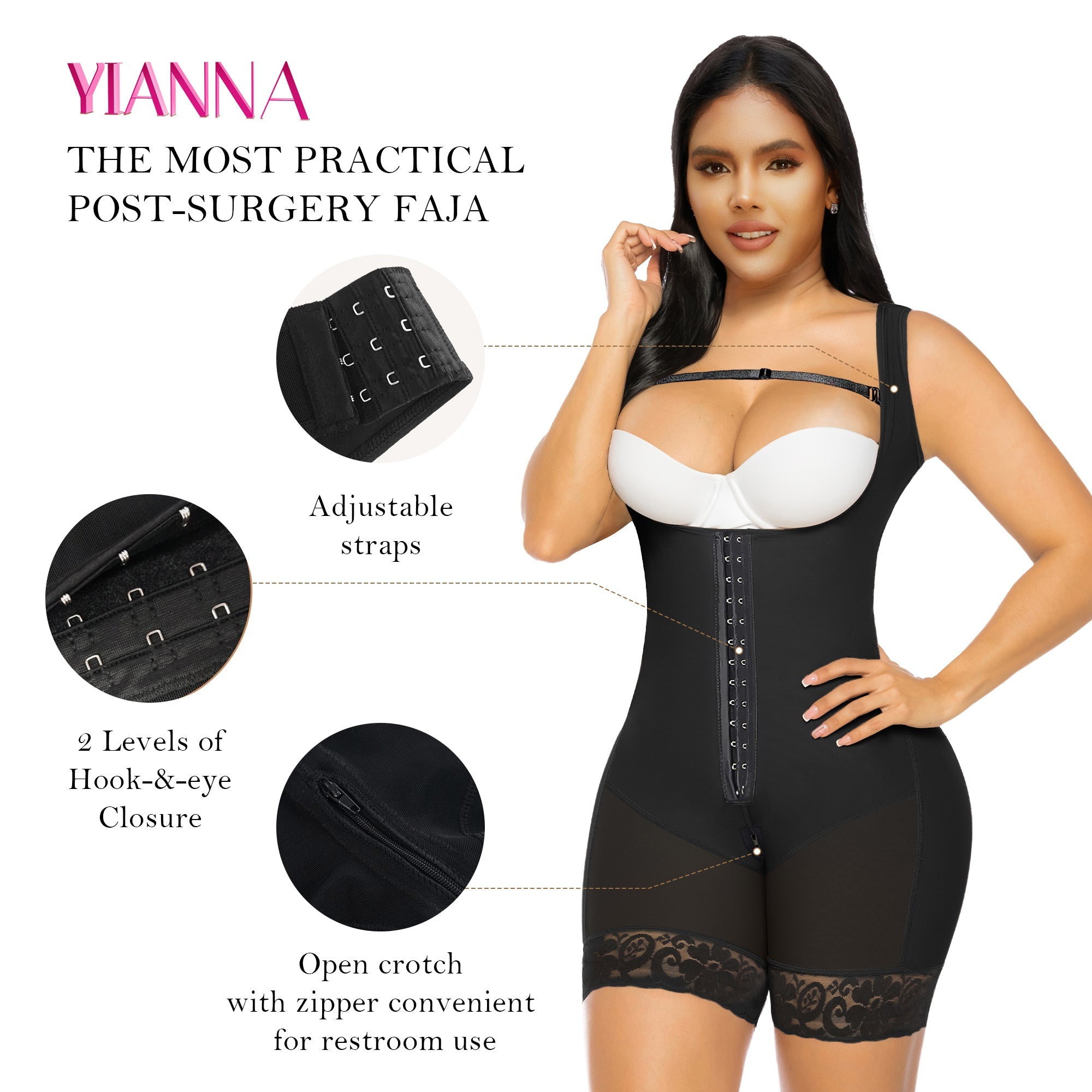 YIANNA Fajas Colombianas Moldeadoras Shapewear Tummy Control for Women Butt Lifter with Zipper Crotch Faja Body Shaper