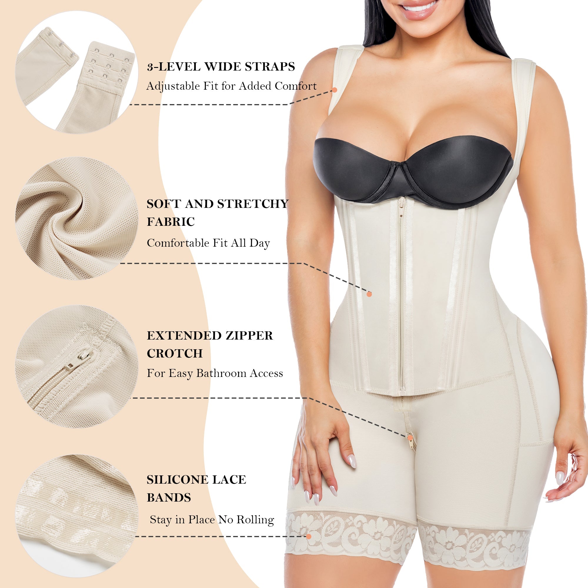 YIANNA Fajas Colombianas Postpartum Shapewear for Women Tummy Control Butt Lifter Body Shaper with Zipper and Hooks