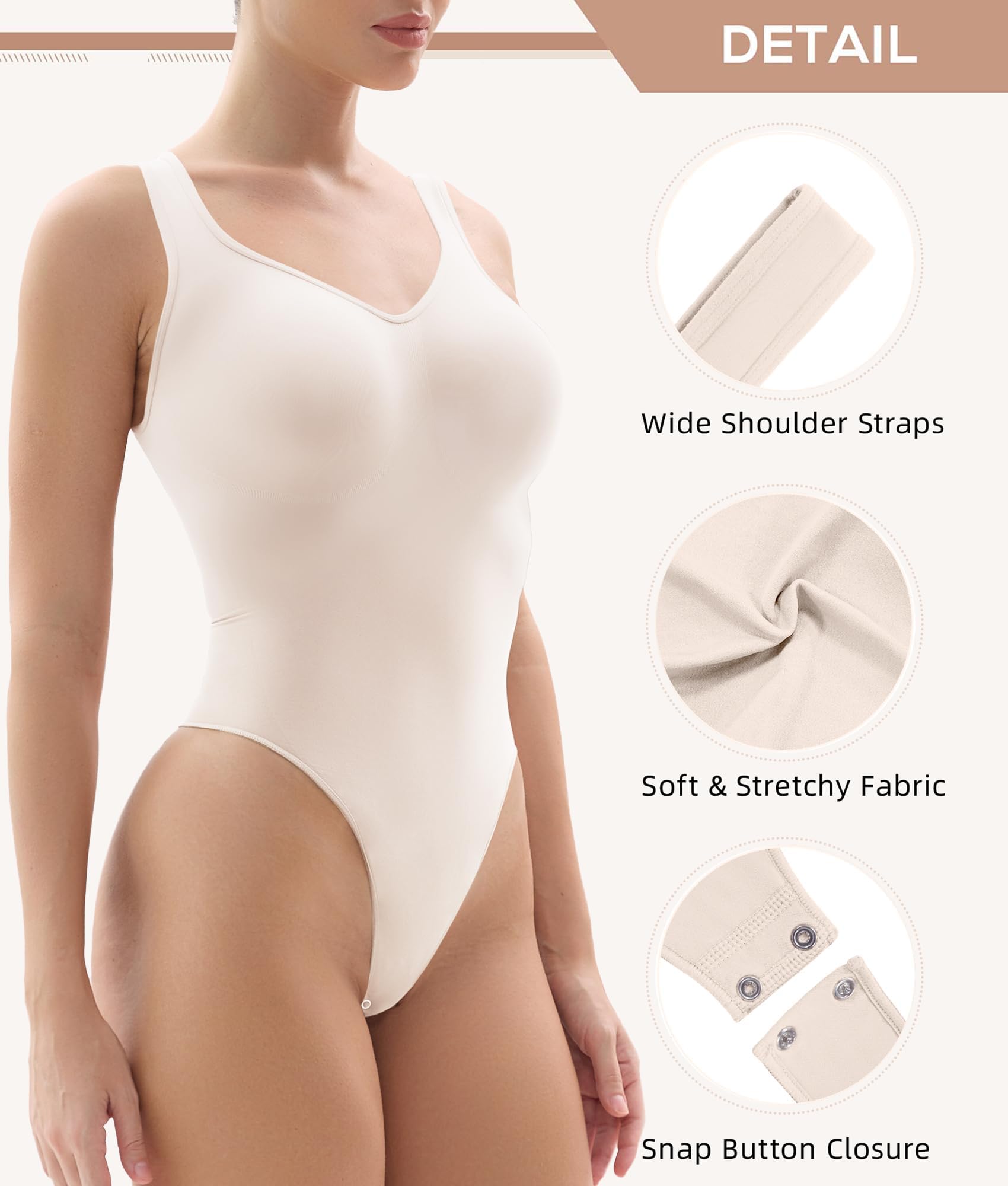 YIANNA Sculpting Bodysuit for Women Tummy Control Seamless Shapewear Scoop Neck Thong Body Shaper