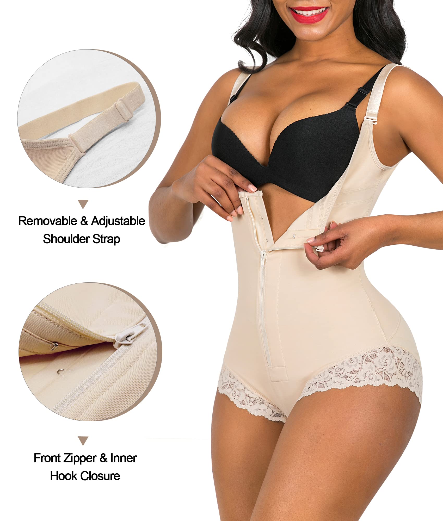 YIANNA Shapewear for Women Tummy Control Fajas Colombianas Open Bust Body Shaper Slimmer Bodysuit