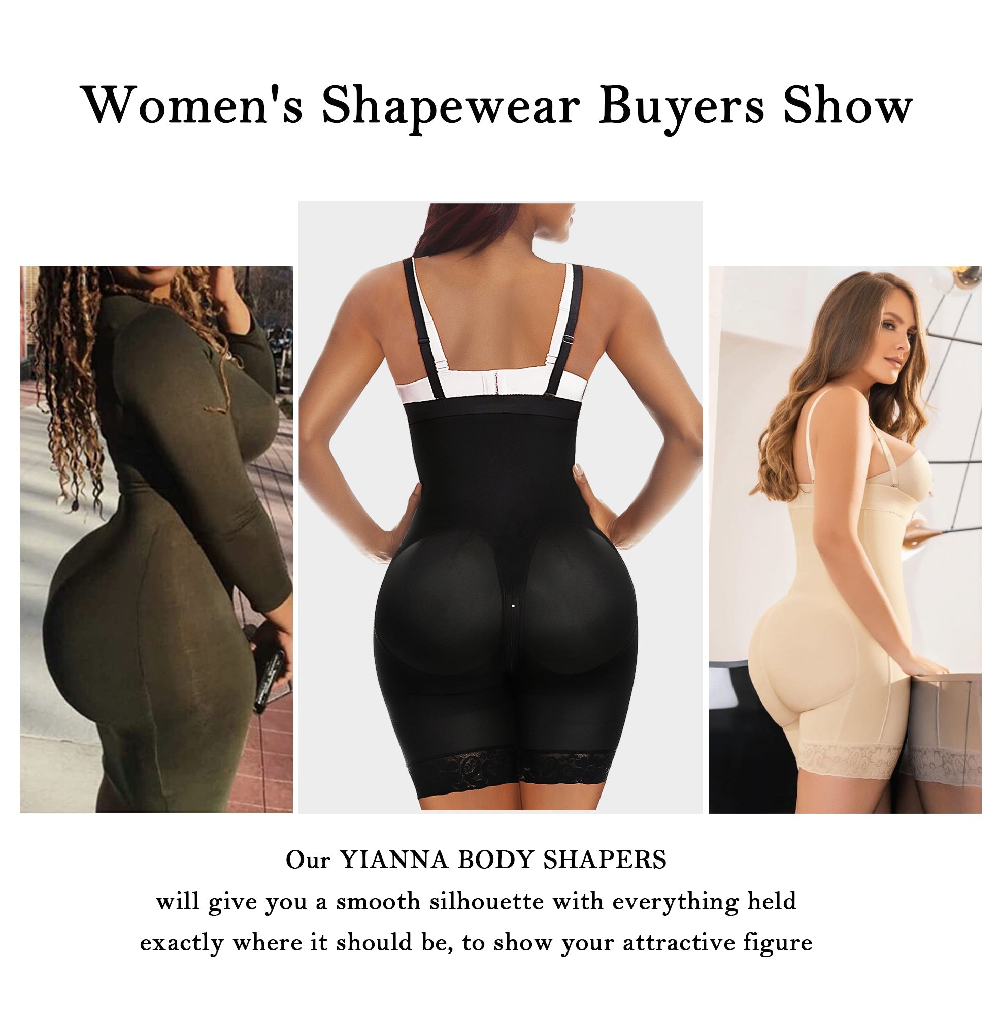 YIANNA Fajas Colombianas Shapewear for Women Tummy Control Body Shaper Butt Lifter Thigh Slimmer with Zipper Crotch