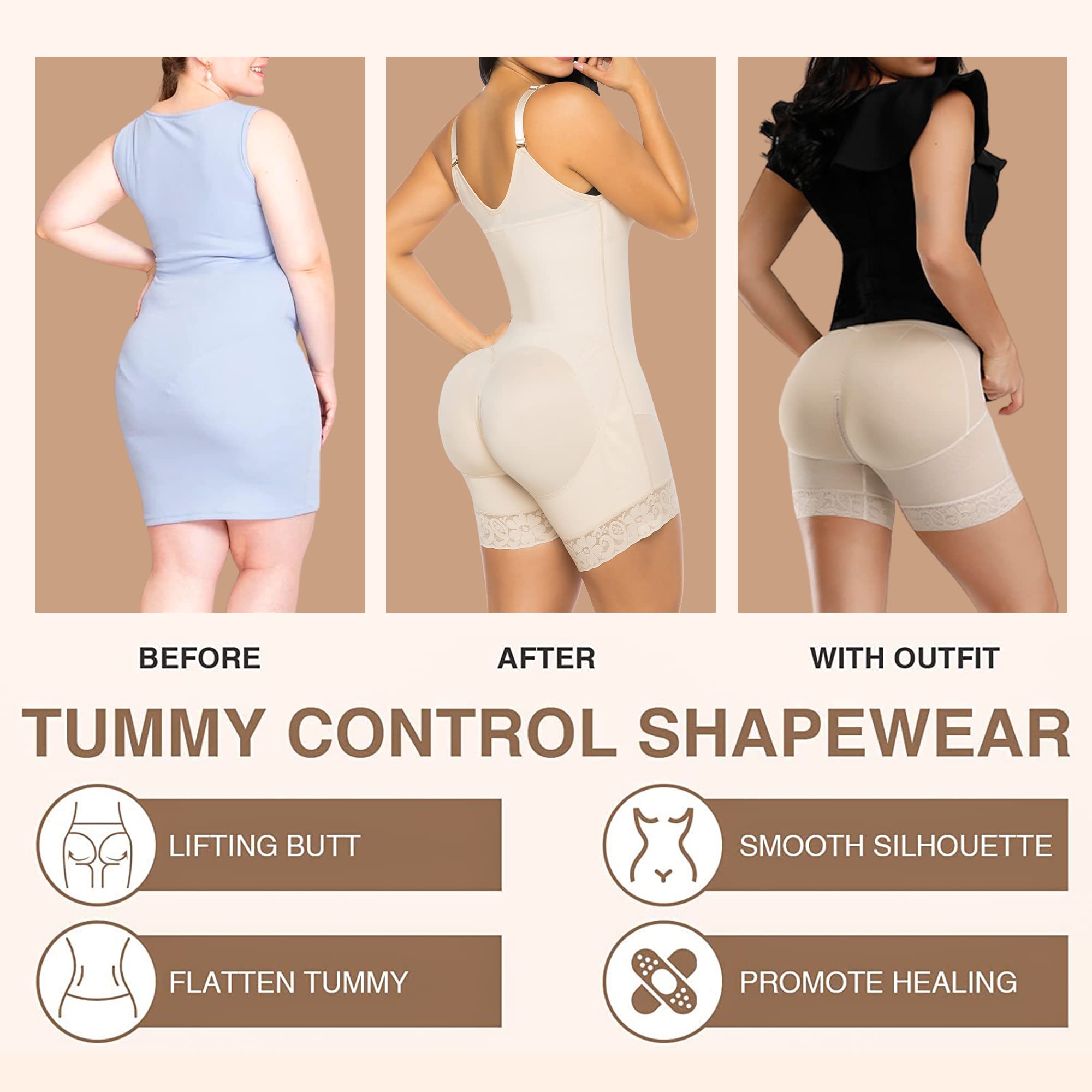 YIANNA Fajas Colombianas Shapewear for Women Tummy Control Post Surgery Compression Garment with Zipper Crotch