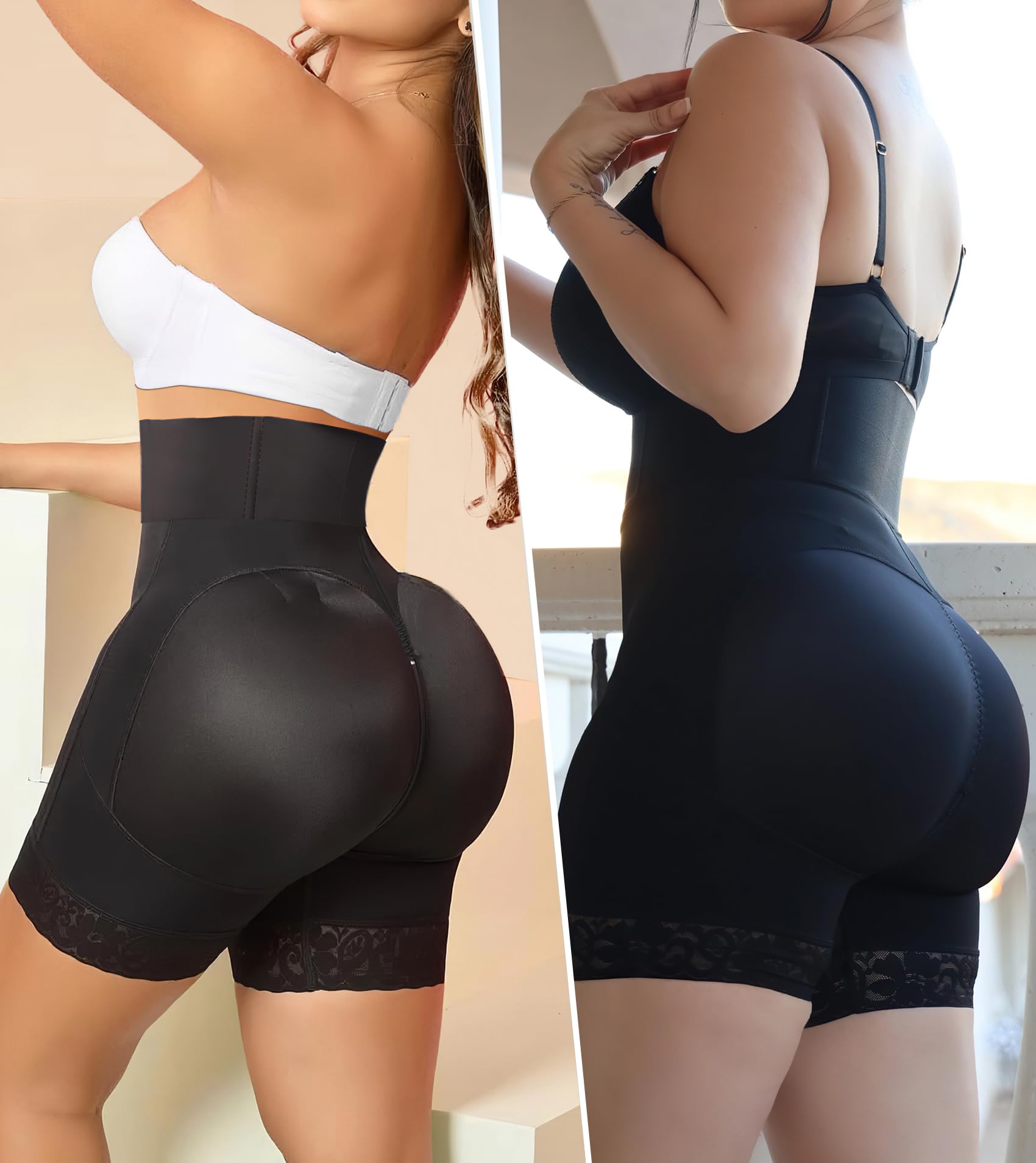 YIANNA Shapewear for Women Tummy Control Strapless Fajas Colombianas Body Shaper Shorts Butt Lifter with Zipper Crotch