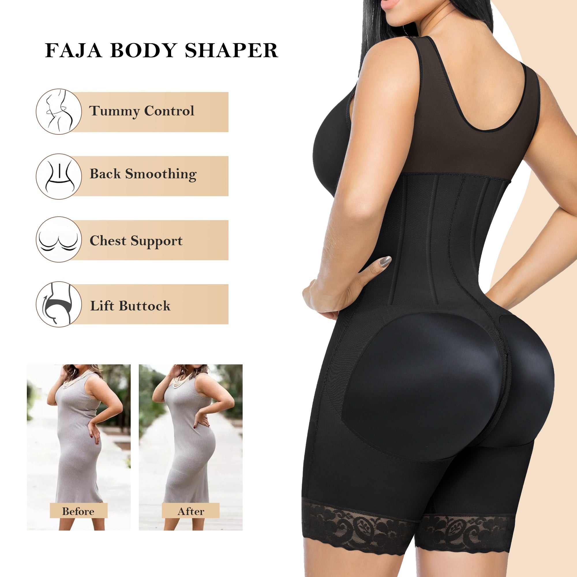YIANNA Overbust Fajas Colombianas Moldeadoras Shapewear for Women Tummy Control Full Body Shaper Girdles Post Surgery Compression Garment