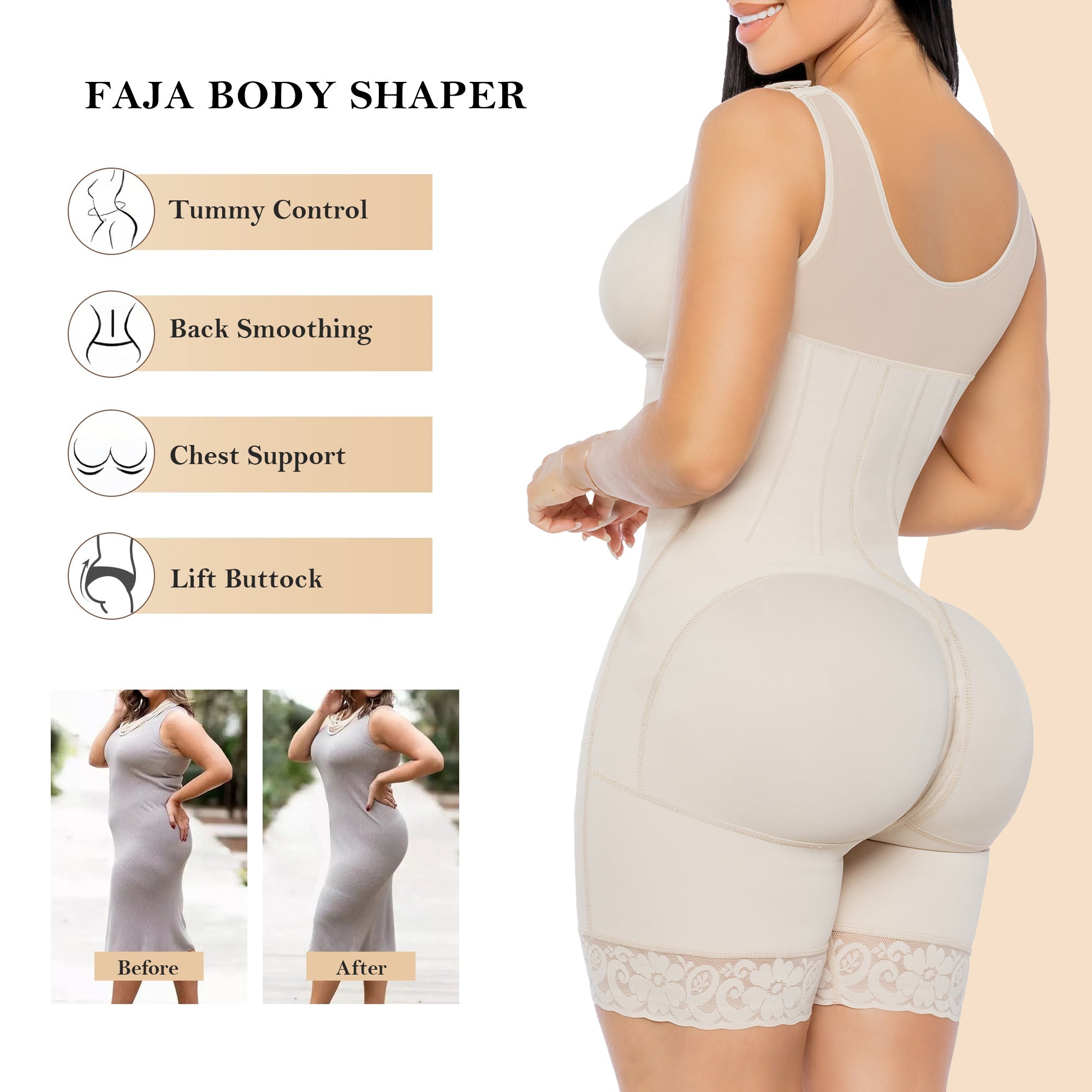 YIANNA Overbust Fajas Colombianas Moldeadoras Shapewear for Women Tummy Control Full Body Shaper Girdles Post Surgery Compression Garment